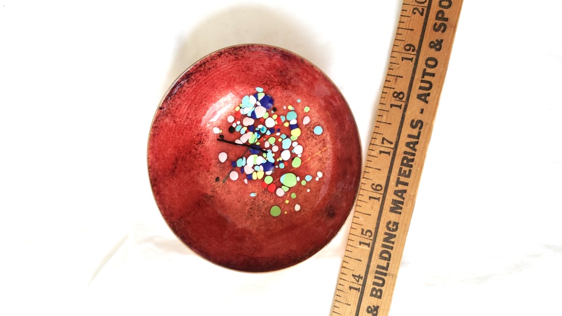 Enameled Copper Bowl Red Interior Multicolor Confetti Design 4.5 in - 3