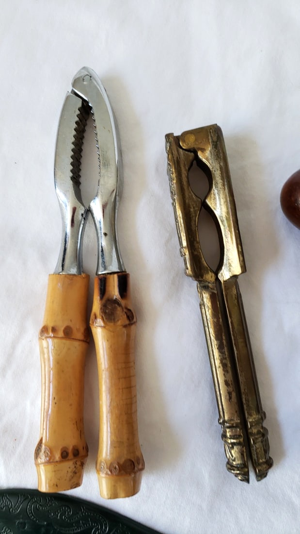 Kitchen Utensil Lot Nutcracker, Brass Tongs, Wooden Muddler, Bonsai Shears - 2