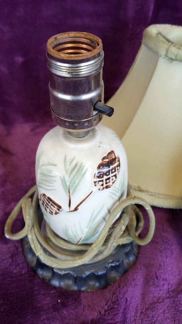 Lot of 3 Vintage Table Lamps 40s with Fabric Shade - 2