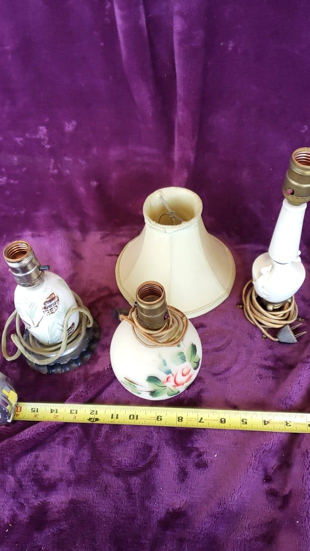 Lot of 3 Vintage Table Lamps 40s with Fabric Shade - 5