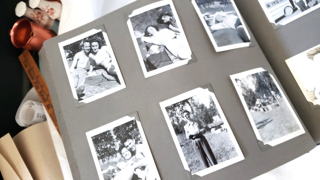 Large Photo Album of Vintage BW Photos landscapes, people, military 1940s - 6