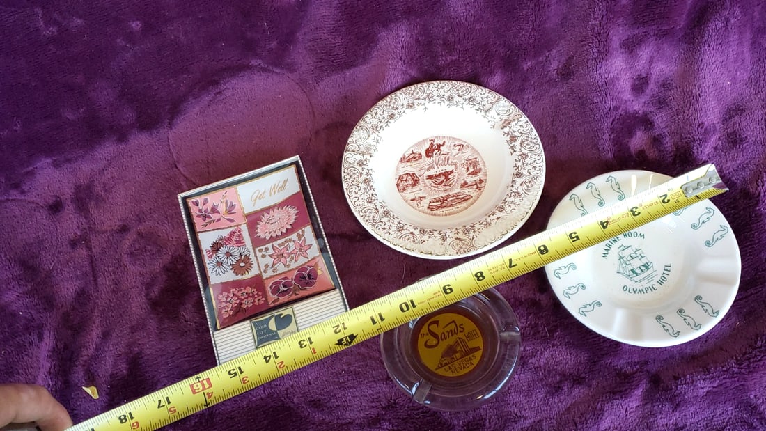 Hotel Souvenir Lot: Sands Las Vegas Ashtray, Olympic Hotel Marine Room, Sun Valley Idaho Dish - 5