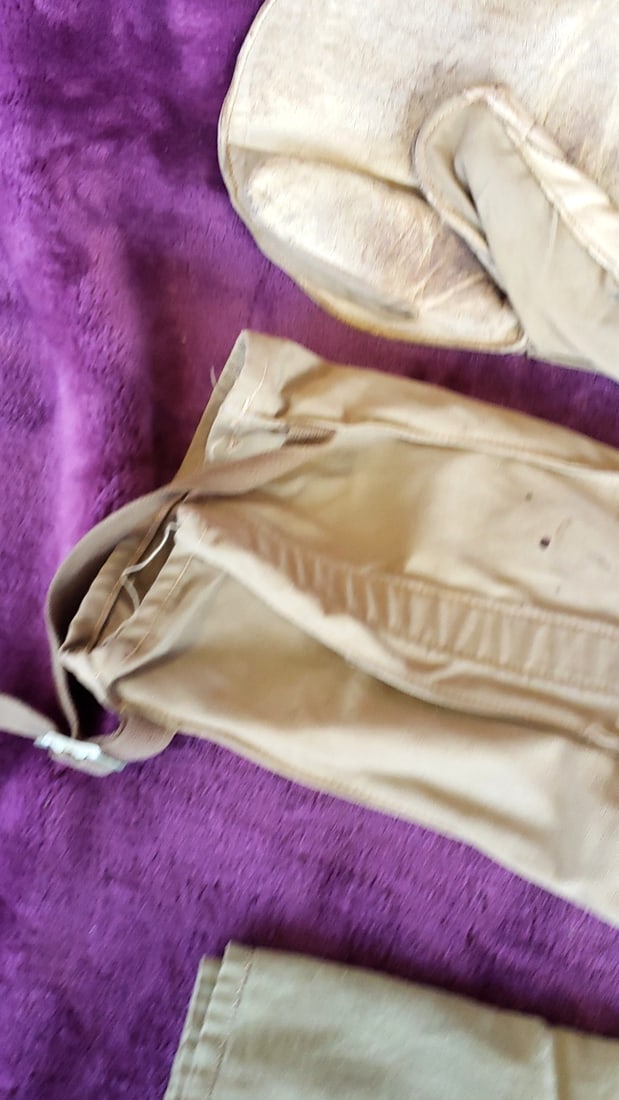 Tan Leather Canvas Trigger Finger Gauntlet Mittens with Liner Military - 5