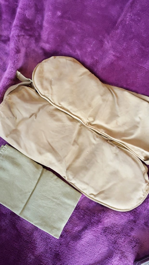 Tan Leather Canvas Trigger Finger Gauntlet Mittens with Liner Military - 7