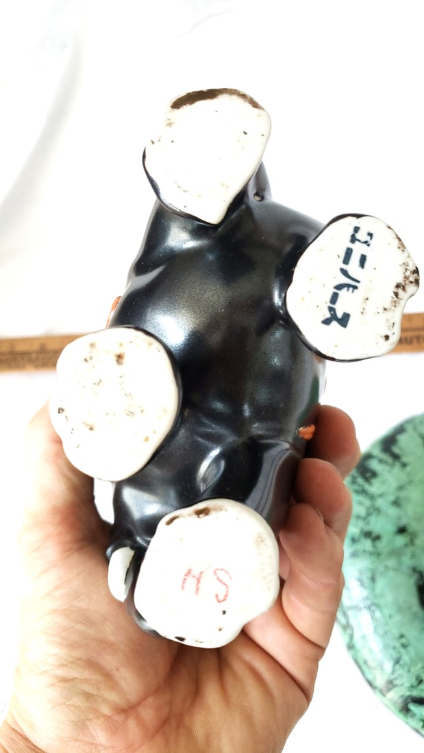 Decorative Animal Lot: Black Elephant with Rider, Turquoise Plate, Wooden Pelican Carving - 7