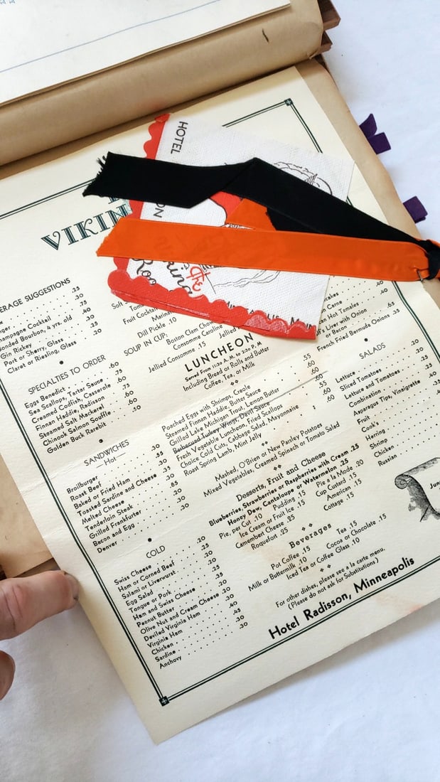 Vintage Wooden Scraps Scrapbook Album with Cowboy Cover, Menus Matchbook 1938 - 4