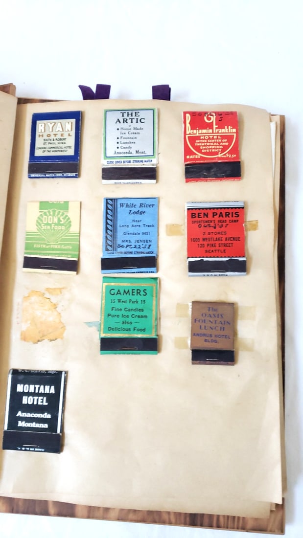 Vintage Wooden Scraps Scrapbook Album with Cowboy Cover, Menus Matchbook 1938 - 5