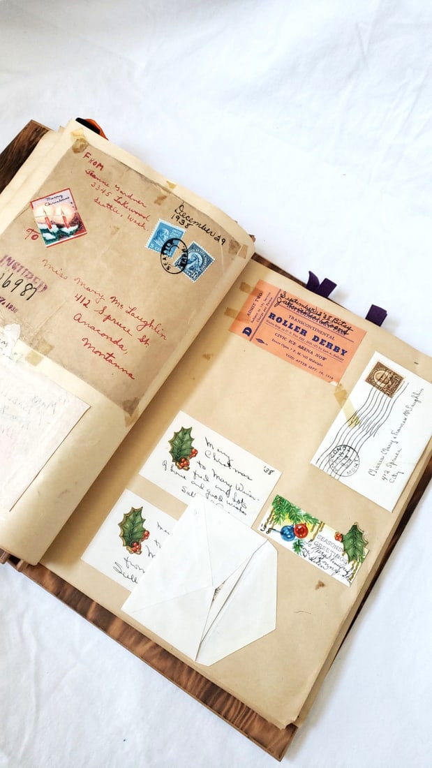 Vintage Wooden Scraps Scrapbook Album with Cowboy Cover, Menus Matchbook 1938 - 8