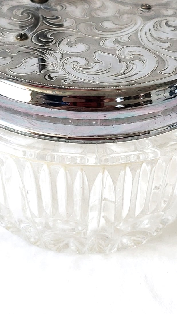 Made in West Germany Glass Vanity Jar Engraved Metal Lid Ballerina Figurine - 3