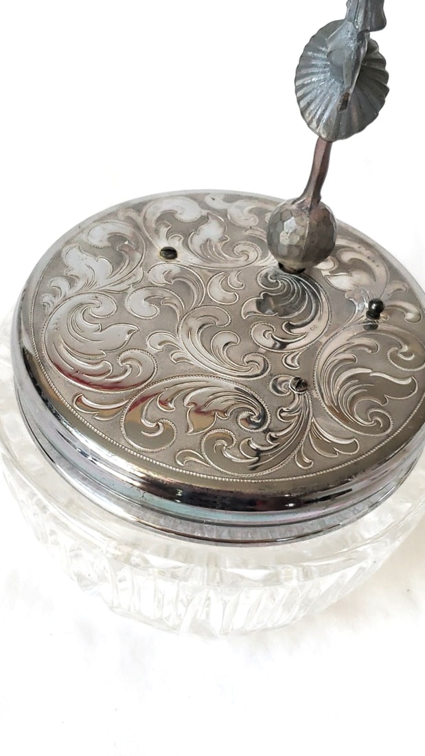 Made in West Germany Glass Vanity Jar Engraved Metal Lid Ballerina Figurine - 6