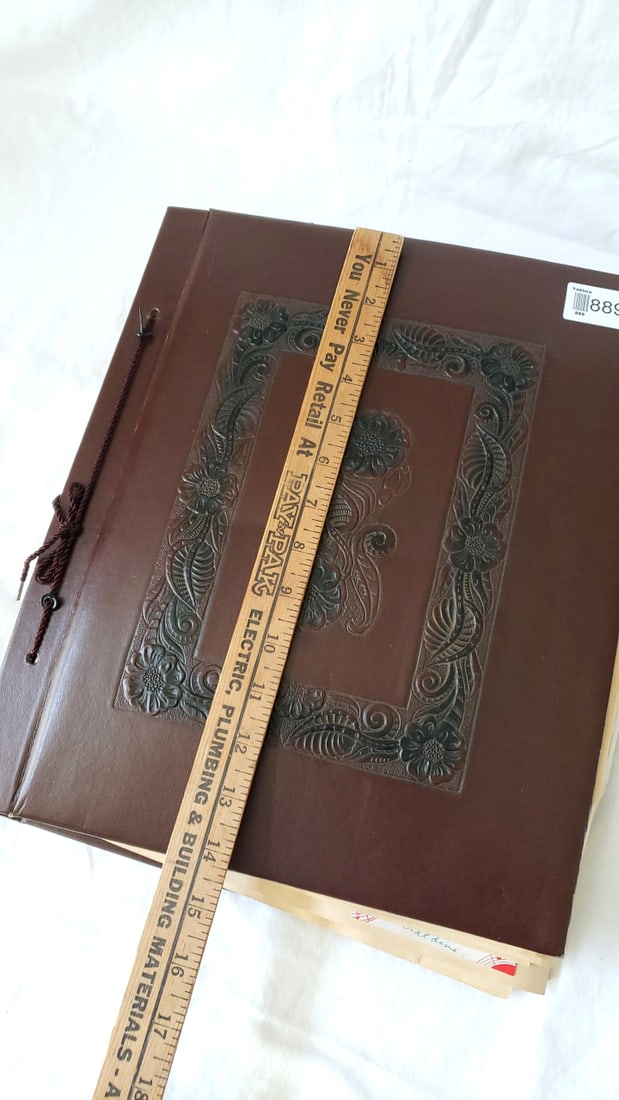 1945 WWII Era Scrapbook Album with Letters, Menus & Travel Ephemera, Tooled Leather Cover - 12