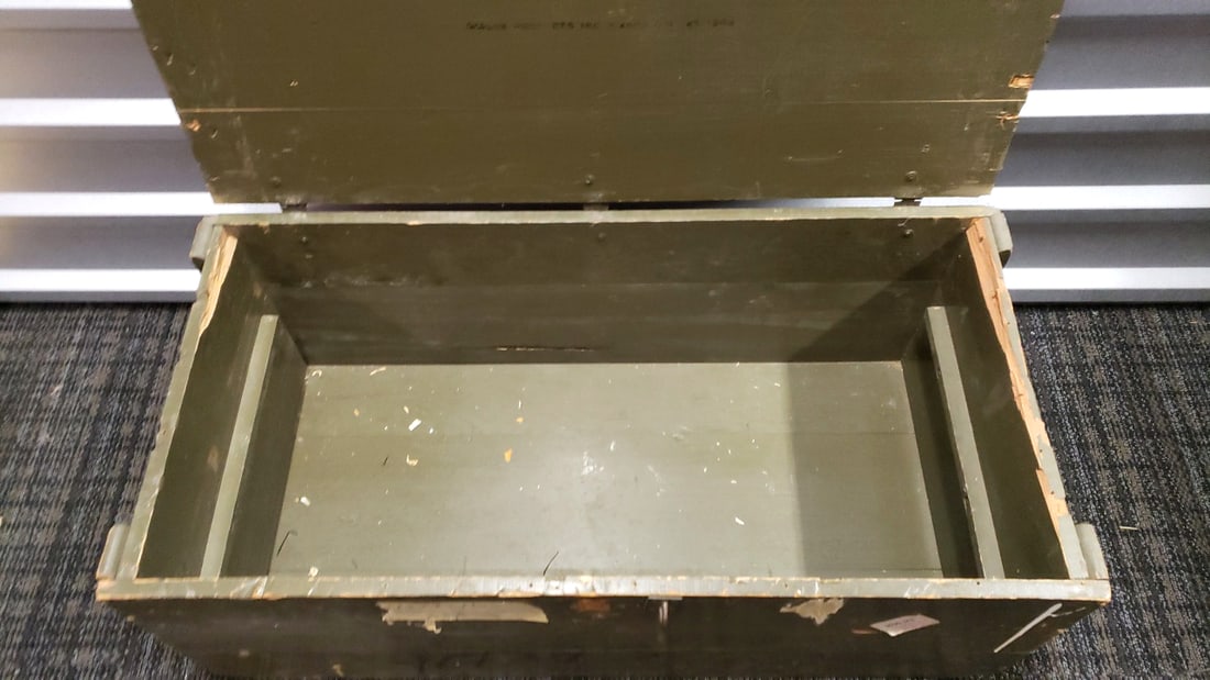 U.S. Olive Drab Wooden Footlocker Storage Chest with Metal Latch - 3