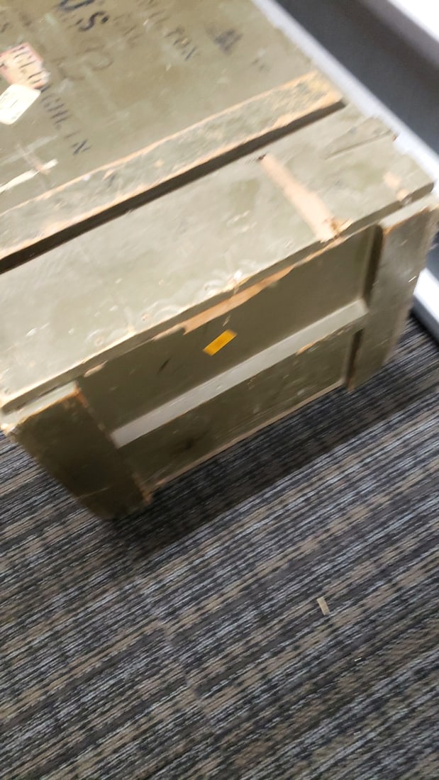 U.S. Olive Drab Wooden Footlocker Storage Chest with Metal Latch - 7