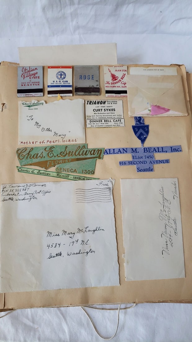 1940s WWII-Era U.S. Great Seal Scrapbook Album, Letters, Cards, Olympic Hotel Menu - 12