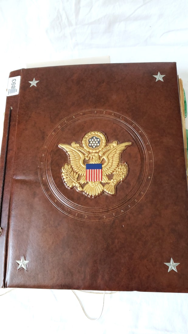 1940s WWII-Era U.S. Great Seal Scrapbook Album, Letters, Cards, Olympic Hotel Menu: 13 x 17 x 1.5 3.5 lb Low Estimate: 30.00 High Estimate: 150.00