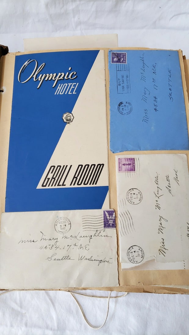 1940s WWII-Era U.S. Great Seal Scrapbook Album, Letters, Cards, Olympic Hotel Menu - 2