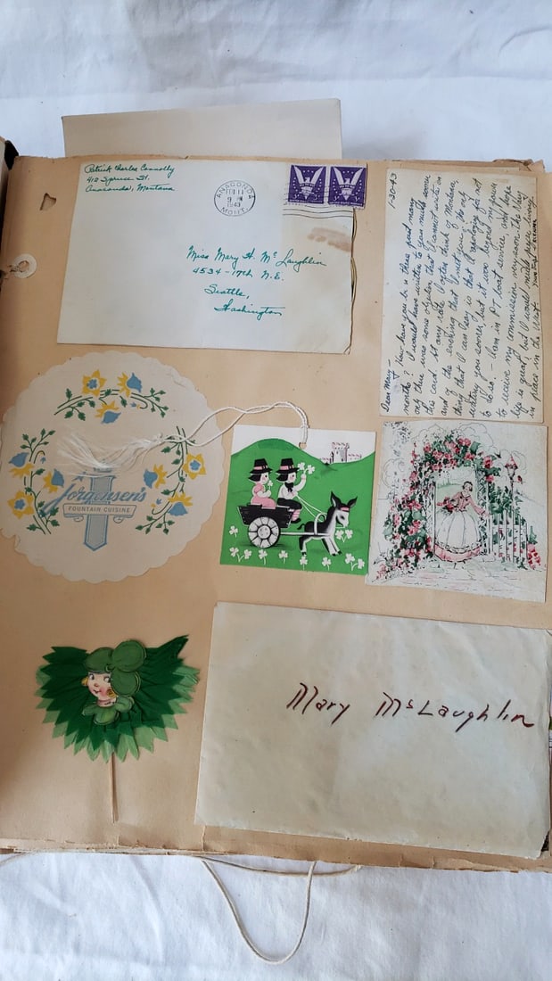 1940s WWII-Era U.S. Great Seal Scrapbook Album, Letters, Cards, Olympic Hotel Menu - 4