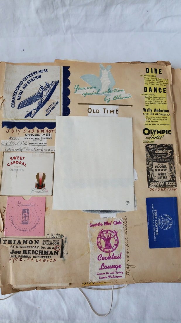 1940s WWII-Era U.S. Great Seal Scrapbook Album, Letters, Cards, Olympic Hotel Menu - 6