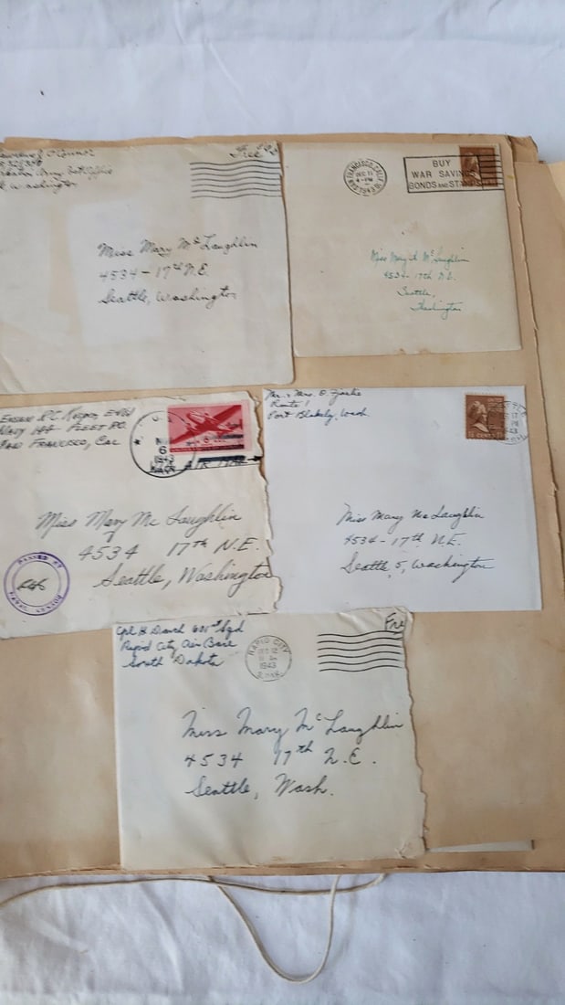 1940s WWII-Era U.S. Great Seal Scrapbook Album, Letters, Cards, Olympic Hotel Menu - 7