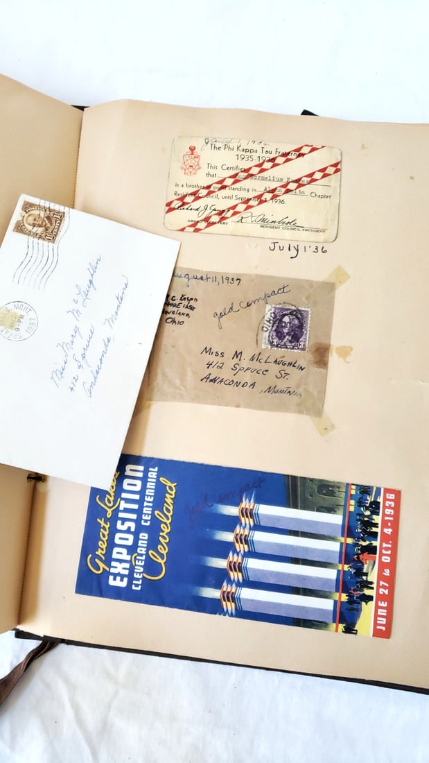 1930s Brown Cord-Tie Scrapbook with Anaconda Montana Letters, Envelopes & Ephemera - 7
