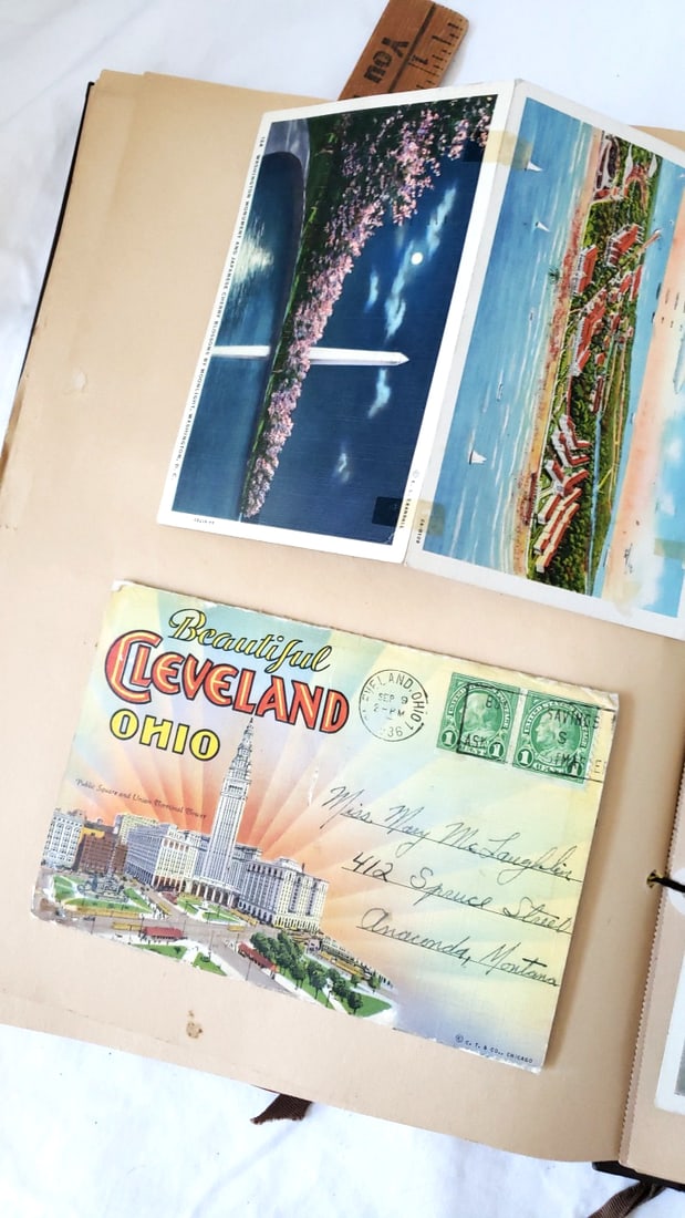 1930s Brown Cord-Tie Scrapbook with Anaconda Montana Letters, Envelopes & Ephemera - 8