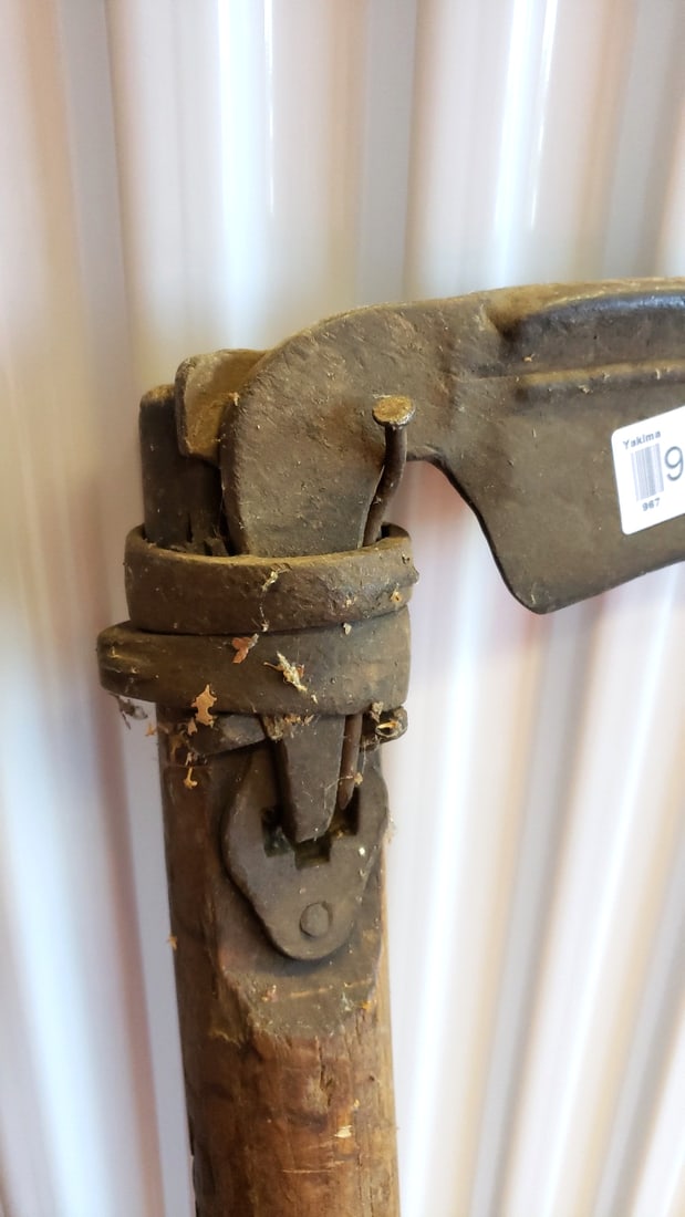 Wooden Handled Scythe with Curved Metal Blade, Approx. 60 in - 2
