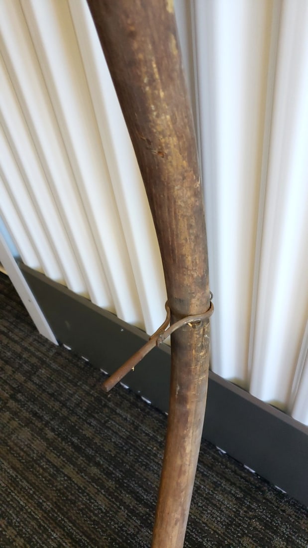 Wooden Handled Scythe with Curved Metal Blade, Approx. 60 in - 6