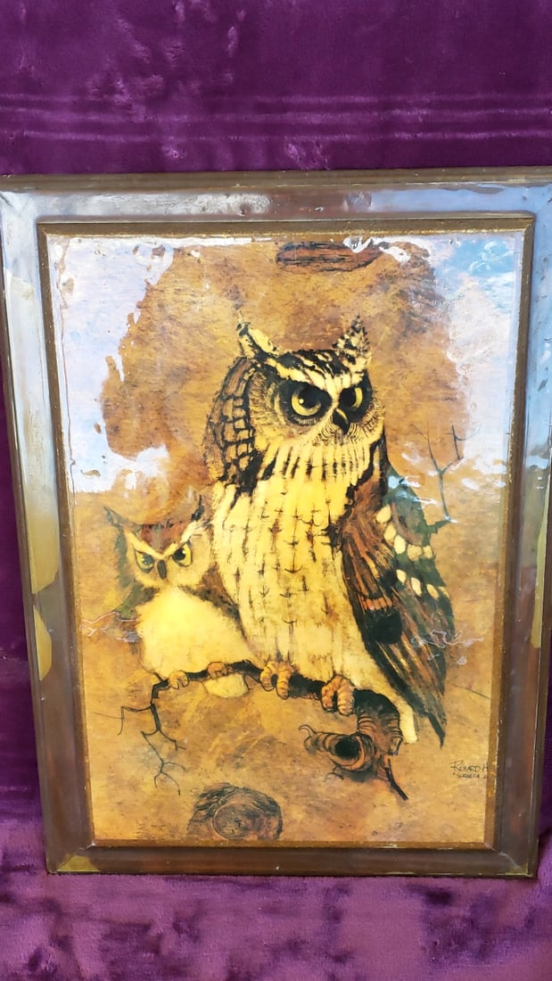 Richard H Signed "Screech Owl" Framed Owl Wall Art: 15 x 21 x 1 4 lb Low Estimate: 20.00 High Estimate: 75.00
