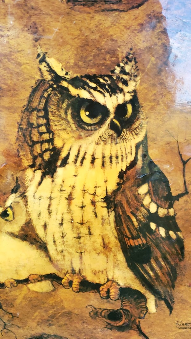 Richard H Signed "Screech Owl" Framed Owl Wall Art - 2