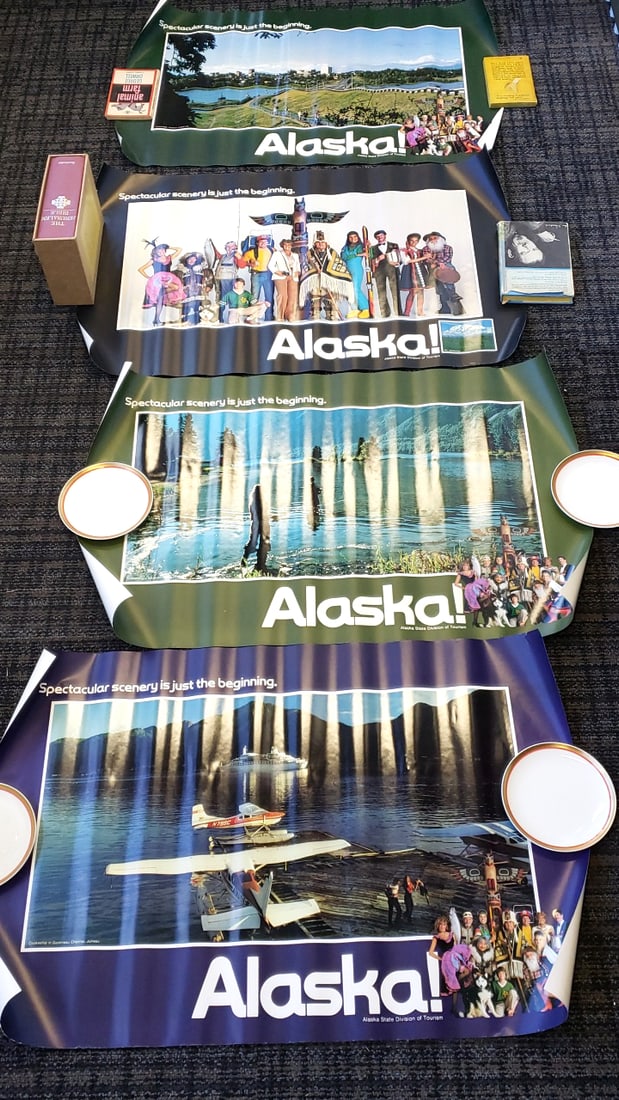 Lot of 4 Alaska State Division of Tourism Posters Spectacular Scenery Is Just the Beginning: 1980s 36x4x4 2 Low Estimate: 20.00 High Estimate: 75.00