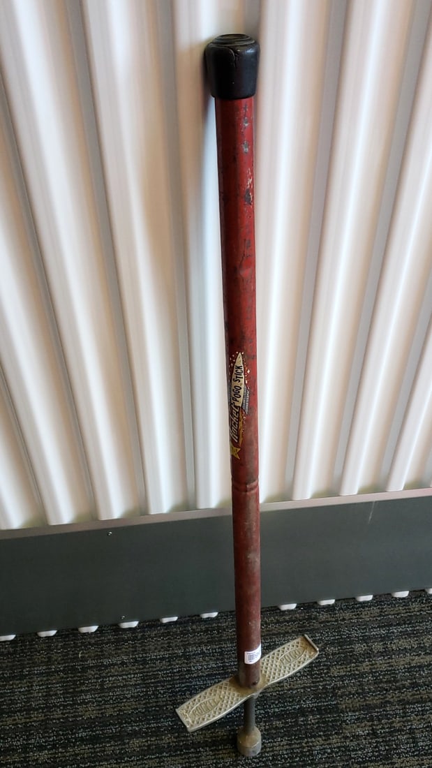Rocket Pogo Stick Red Metal with Black Rubber Handle and Footrests: Broken spring 13 x 43 x 5 6.5 lb Low Estimate: 10.00 High Estimate: 35.00