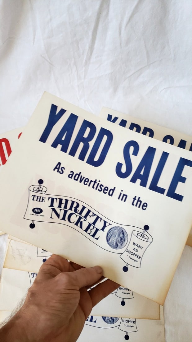 Penny Press & The Thrifty Nickel Yard Sale Advertising Signs Red Blue Lot - 3