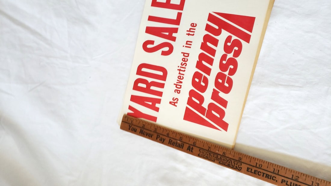 Penny Press & The Thrifty Nickel Yard Sale Advertising Signs Red Blue Lot - 4