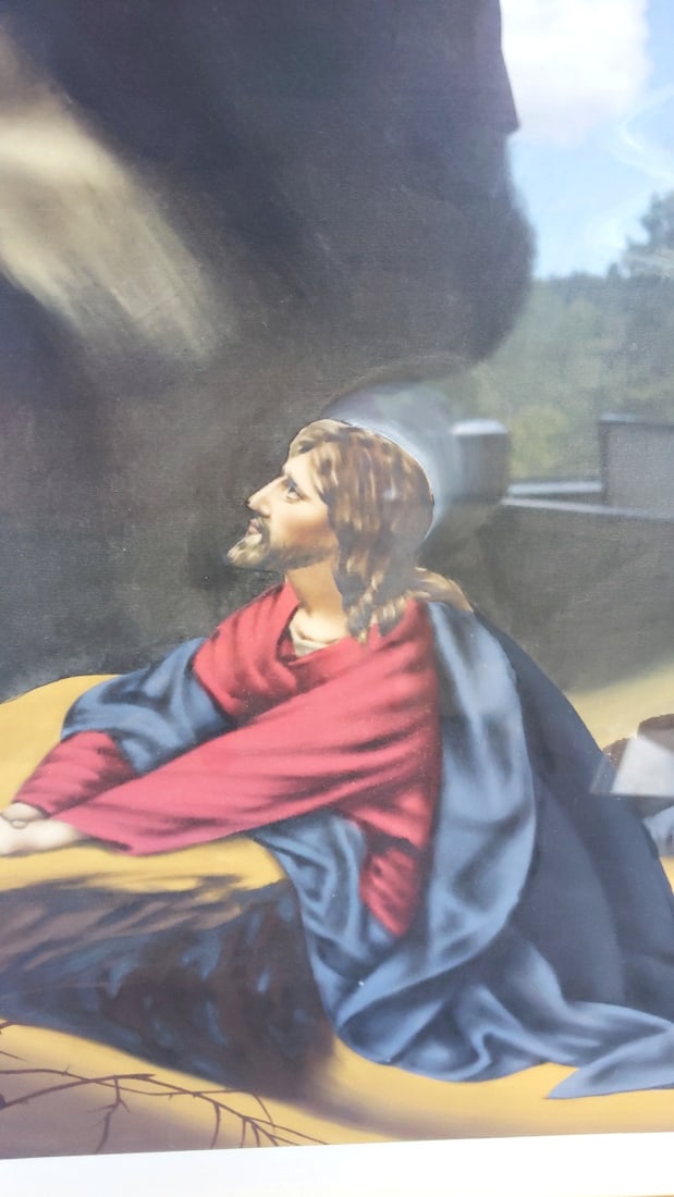 Pair of Framed Prints: Jesus Praying and Sailboat Seascape, Bamboo-Style Frames - 4