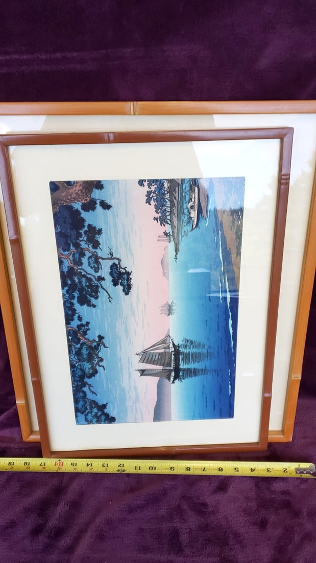 Pair of Framed Prints: Jesus Praying and Sailboat Seascape, Bamboo-Style Frames - 5