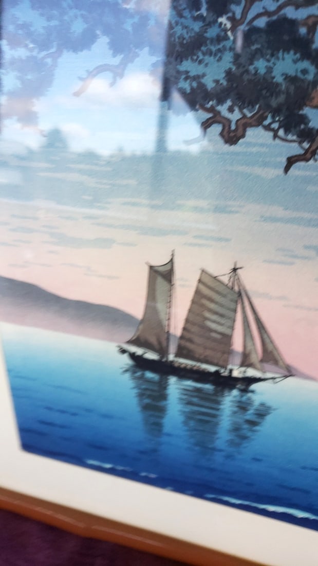 Pair of Framed Prints: Jesus Praying and Sailboat Seascape, Bamboo-Style Frames - 6