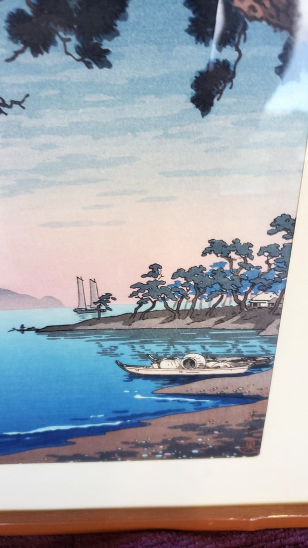 Pair of Framed Prints: Jesus Praying and Sailboat Seascape, Bamboo-Style Frames - 7
