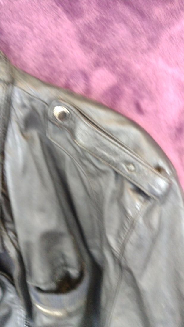 Members Only Black Leather Bomber Jacket with Epaulets - 3