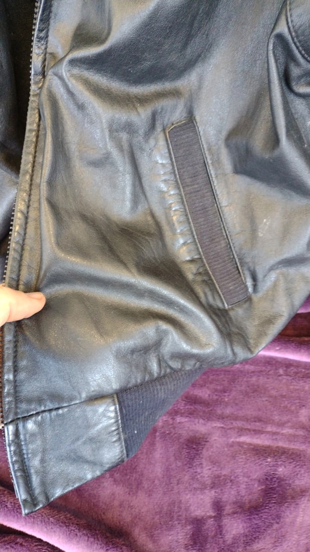 Members Only Black Leather Bomber Jacket with Epaulets - 5