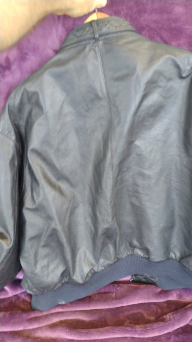 Members Only Black Leather Bomber Jacket with Epaulets - 8
