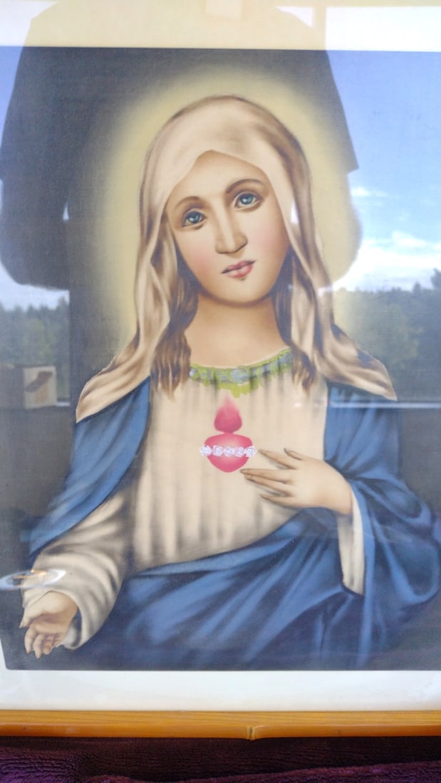 Framed Immaculate Heart of Mary Religious Print in Wood Frame - 2