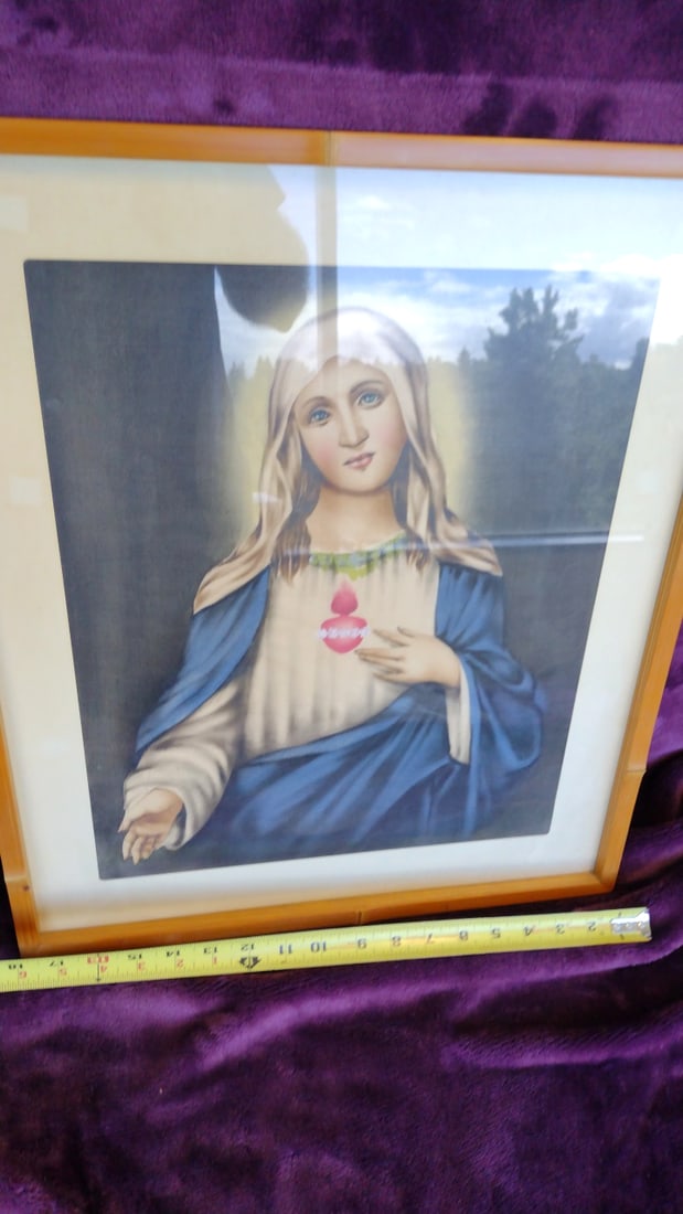 Framed Immaculate Heart of Mary Religious Print in Wood Frame - 5