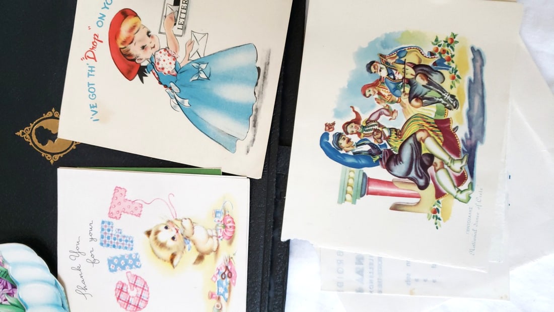 Vintage Correspondence Portfolio with Greeting Cards, Postcards, Envelopes & Stamps - 2