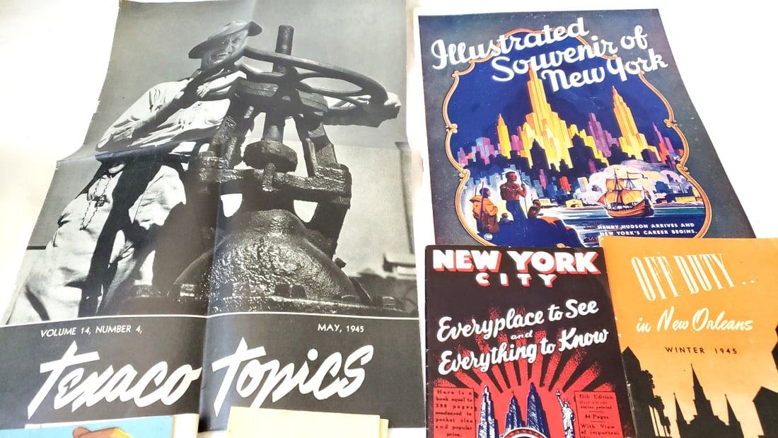 Vintage Ephemera Lot: Texaco Topics May 1945, Greek Phrase Book 1943, NYC & New Orleans Travel Gu... - 2