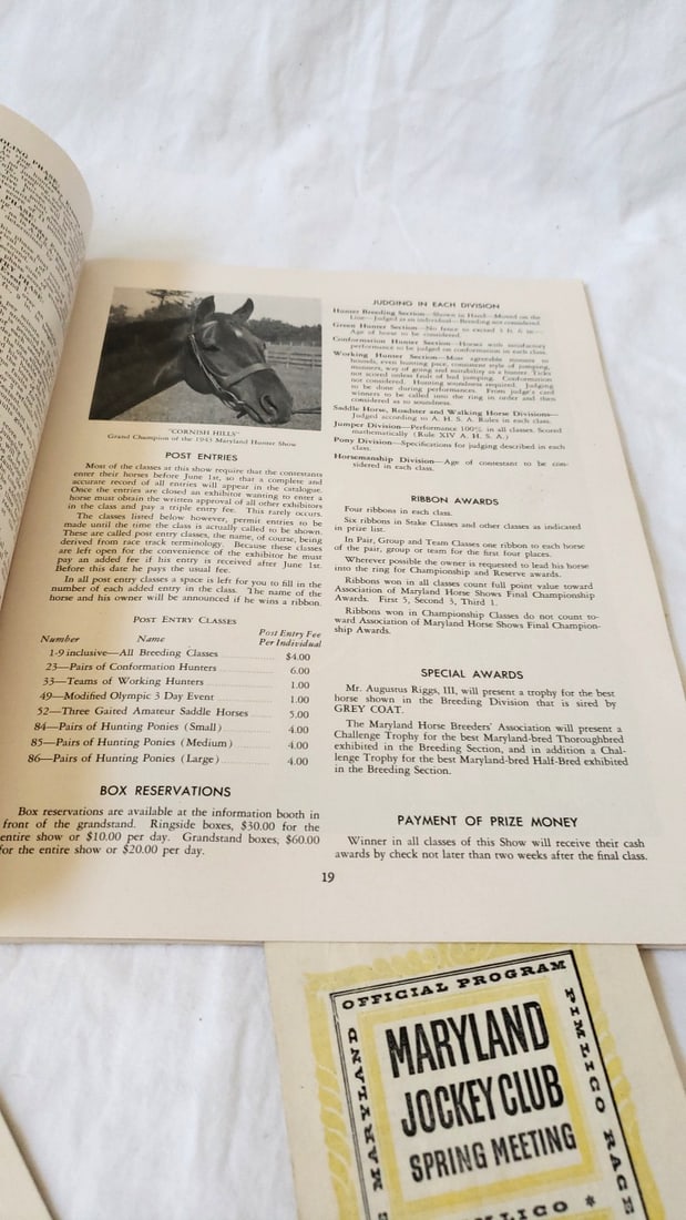1947 Maryland Horse Show Catalogue & 2 Maryland Jockey Club Pimlico Preakness Programs - 7