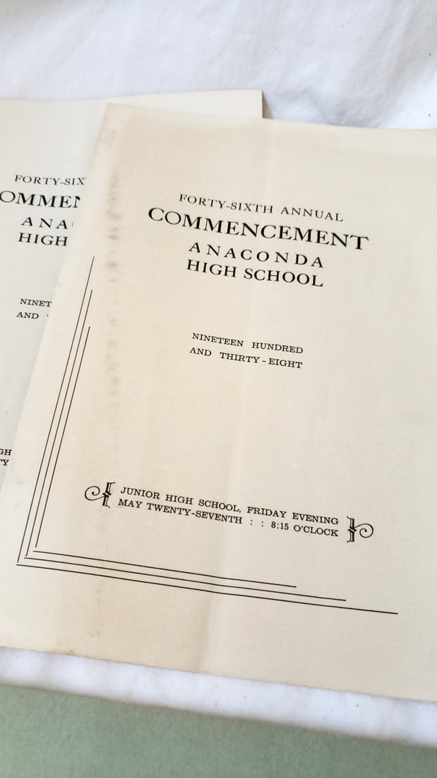 Mixed ephemera 1938 Anaconda High School Commencement Programs Suice Box IX Student Literary Boo... - 2