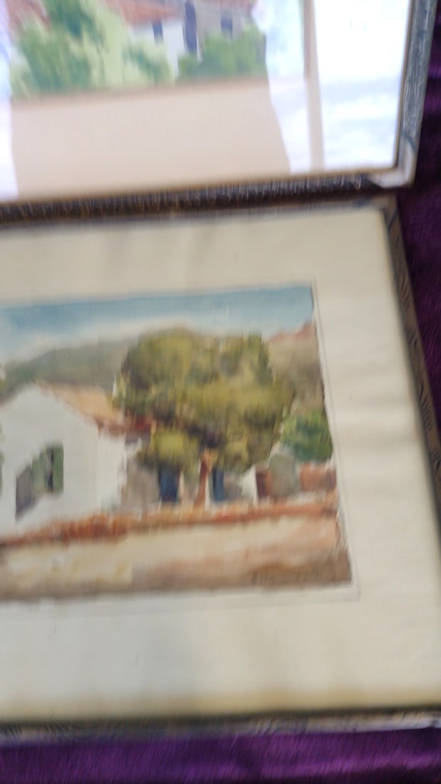 Pair of Framed Watercolor Paintings, Mosque Minaret Cityscape and Rural House Landscape - 6