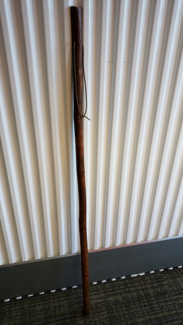 60 in Carved Wooden Walking Stick Staff with Cord Lanyard: 1.5 x 60 x 1.5 1.8 lb Low Estimate: 10.00 High Estimate: 35.00