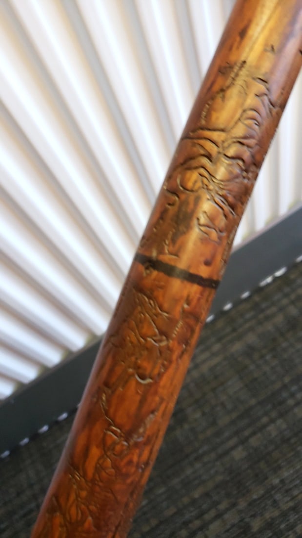 60 in Carved Wooden Walking Stick Staff with Cord Lanyard - 3