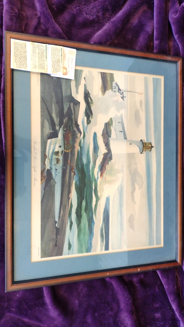 Penn Prints Marshall Point Light Maine Framed Lighthouse Print Blue Mat Wood Frame: 20 x 15 x 1 3.5 lb Low Estimate: 12.00 High Estimate: 45.00